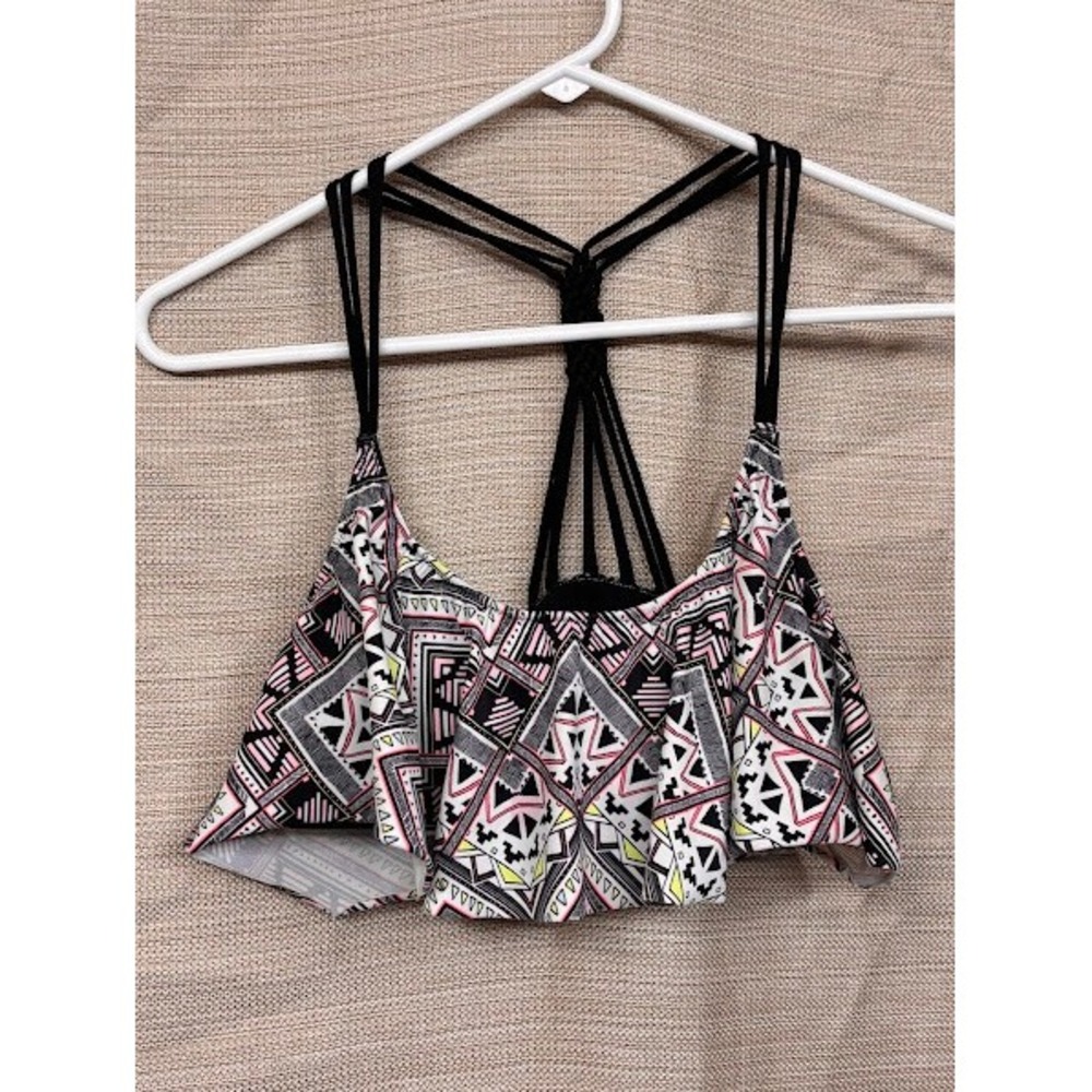 Victoria's Secret PINK Aztec Flounce Bikini Top Macrame Braided Racerback Large